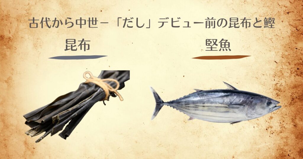 古代から中世の日本で税や貢納品として扱われた昆布と堅魚(カツオ)の画像