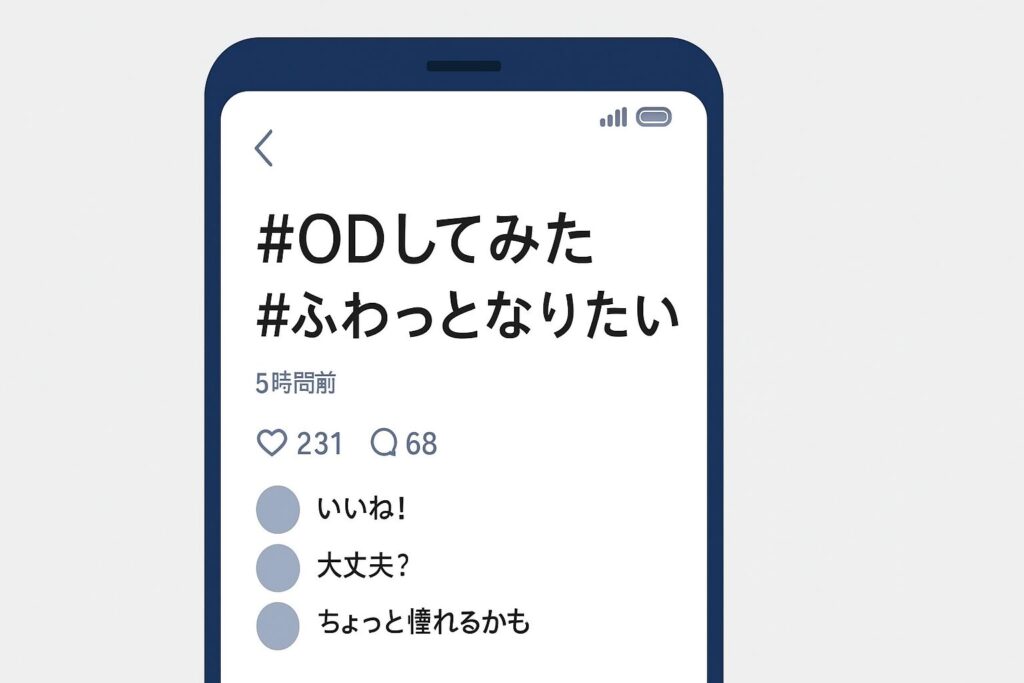 SNS上に投稿された「#ODしてみた」「#ふわっとなりたい」というハッシュタグ付き投稿の画面イメージ